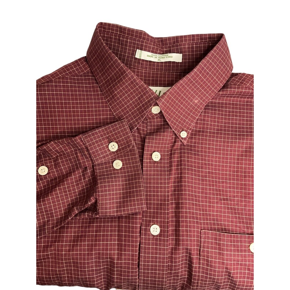 Orvis Long Sleeve Button Up Burgundy Plaid Shirt XL